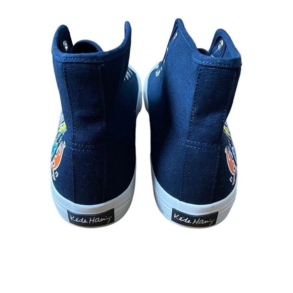 H&M Keith Haring Shoes Size 44 US 10.5 Navy Canvas High Top Sneakers - Picture 4 of 12